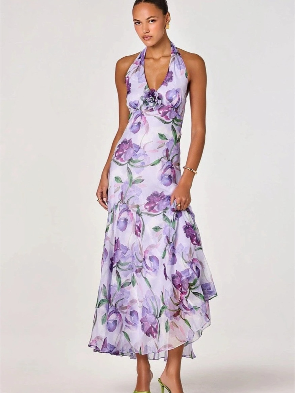 ASTR Yasmeen Floral Halter Godet Maxi Dress